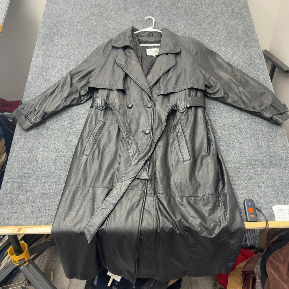 Vintage Pelle Studio Coat Mens XL Black Leather Thinsulate Quilted Long Trench